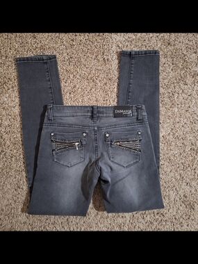 Demasqe Premium Grey Rhinestone Zipper Skinny Jeans - Size 3